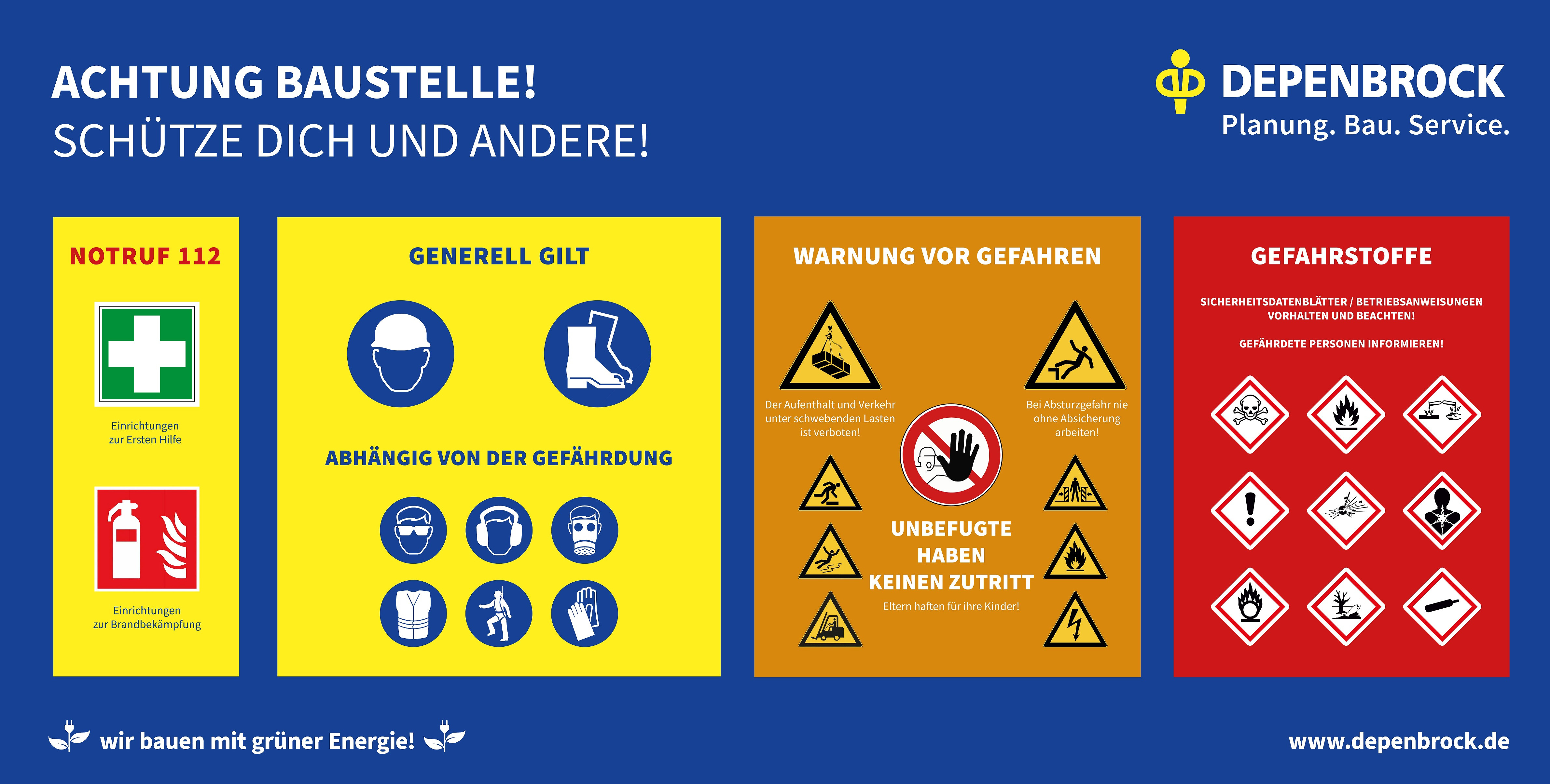 Bauzaunbanner "SCHÜTZE DICH UND ANDERE" 336cm x 170cm